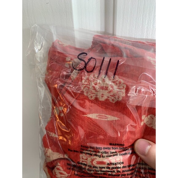 Lucky Brand XS Orange Blouse Top Geometric Tapestry Design Lace Window Shoulder - Picture 11 of 11